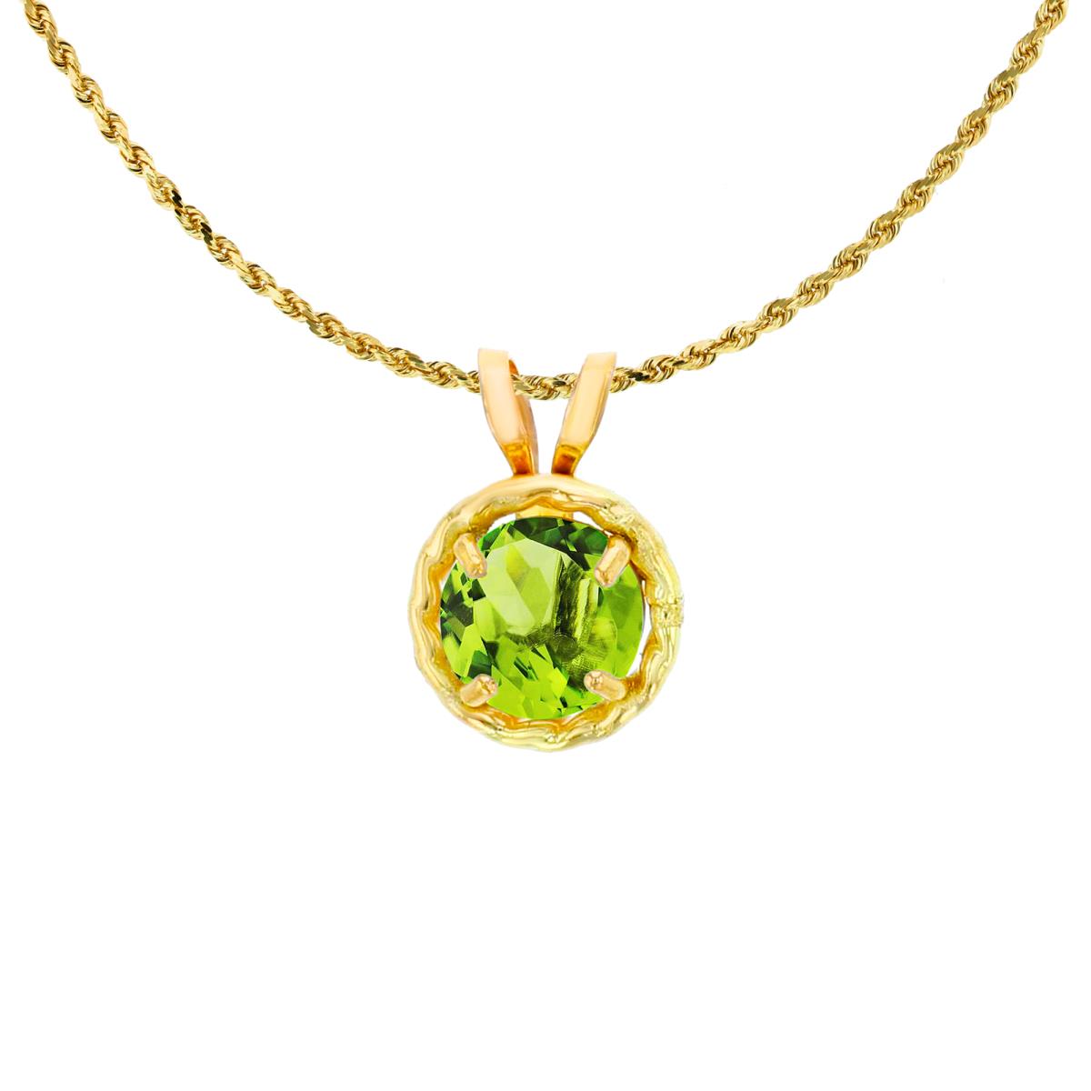 10K Yellow Gold 5mm Rd Peridot Rope Frame Rabbit Ear 18" Rope Chain Necklace