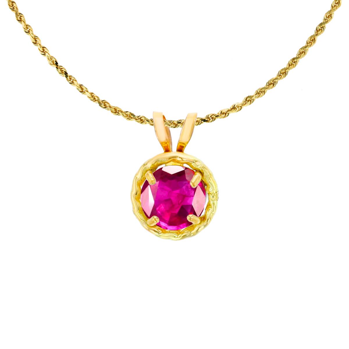10K Yellow Gold 5mm Rd Glass Filled Ruby Rope Frame Rabbit Ear 18" Rope Chain Necklace
