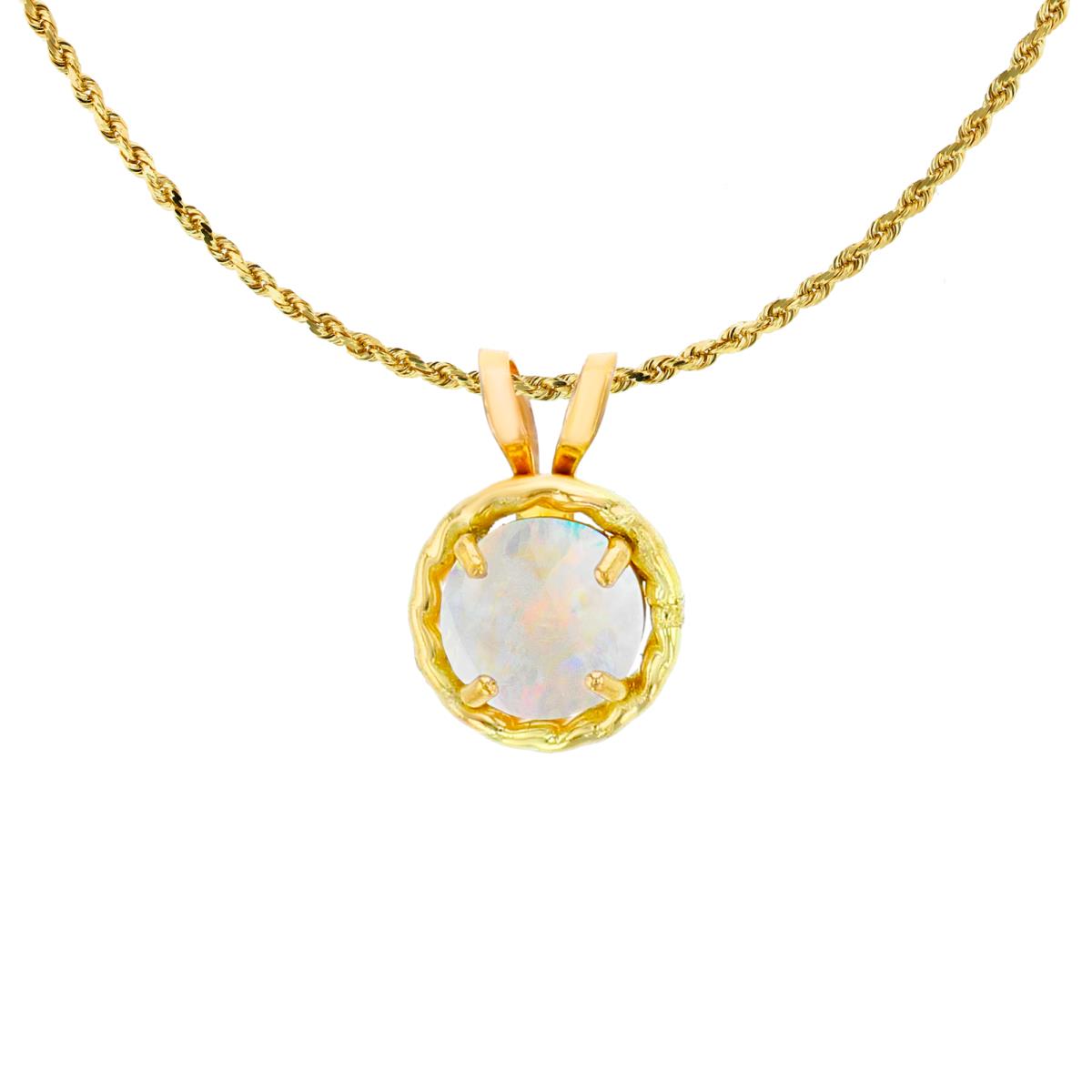10K Yellow Gold 5mm Rd Created Opal Rope Frame Rabbit Ear 18" Rope Chain Necklace