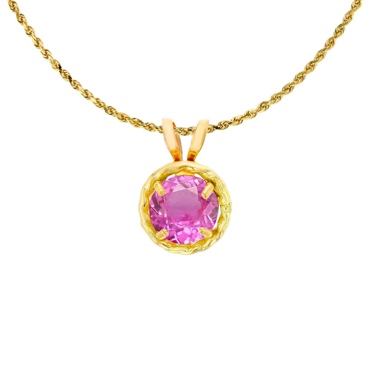 10K Yellow Gold 5mm Rd Created Pink Sapphire Rope Frame Rabbit Ear 18" Rope Chain Necklace