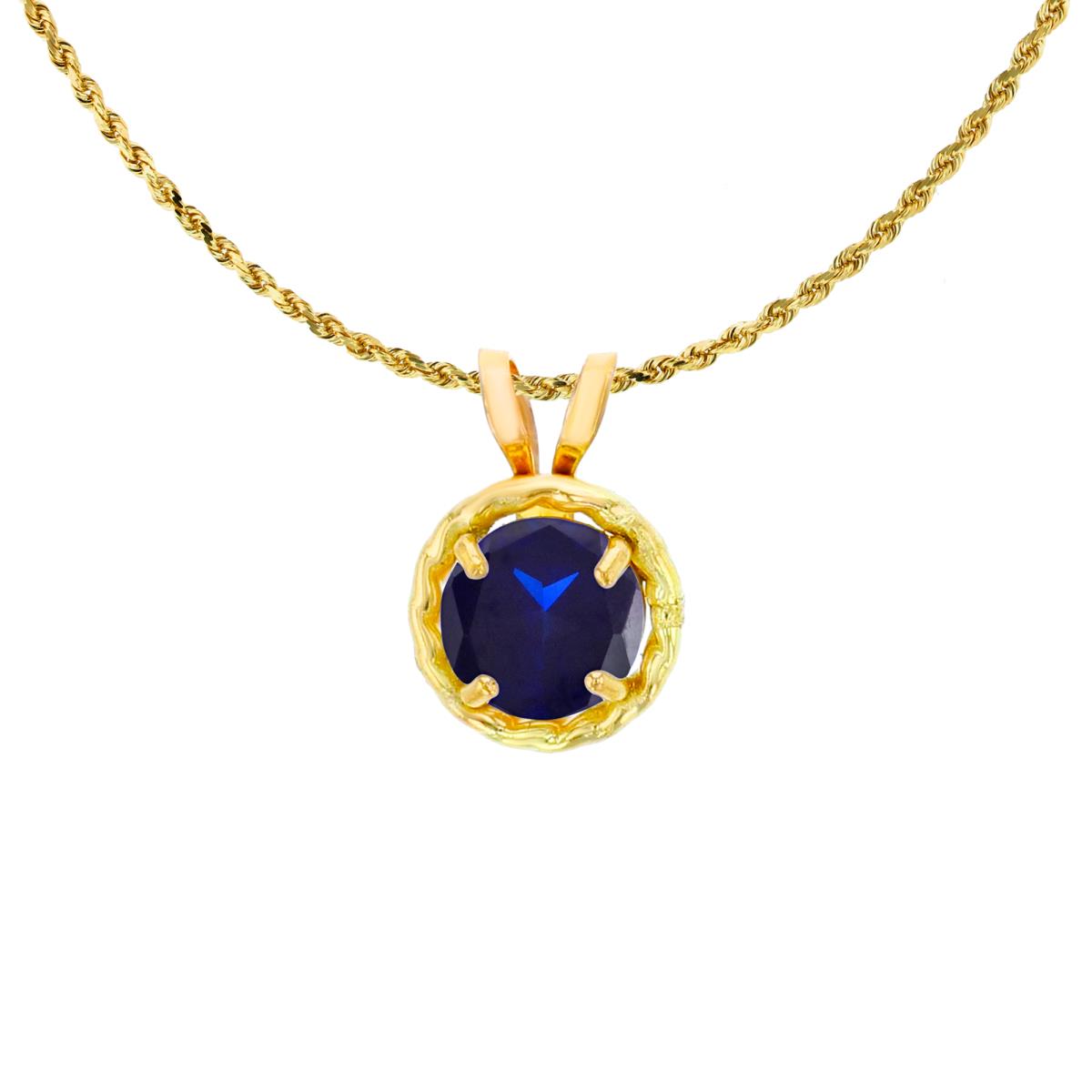 10K Yellow Gold 5mm Rd Created Blue Sapphire Rope Frame Rabbit Ear 18" Rope Chain Necklace