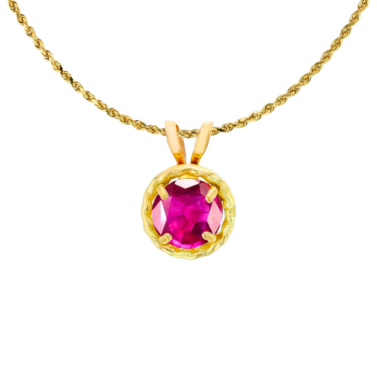 10K Yellow Gold 5mm Rd Created Ruby Rope Frame Rabbit Ear 18" Rope Chain Necklace