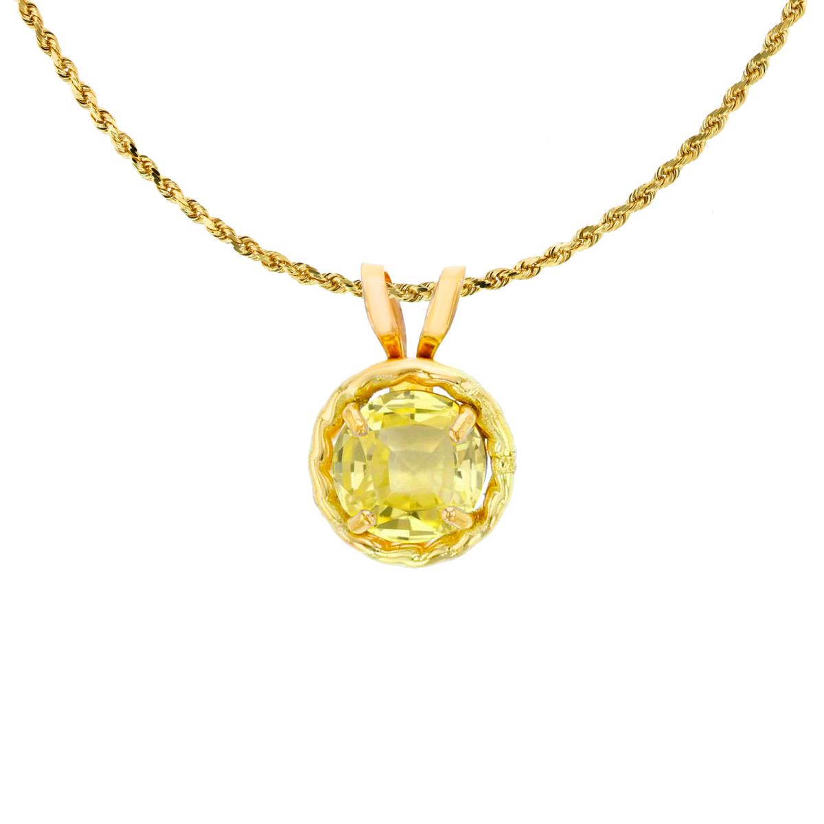 10K Yellow Gold 5mm Rd Created Yellow Sapphire Rope Frame Rabbit Ear 18" Rope Chain Necklace