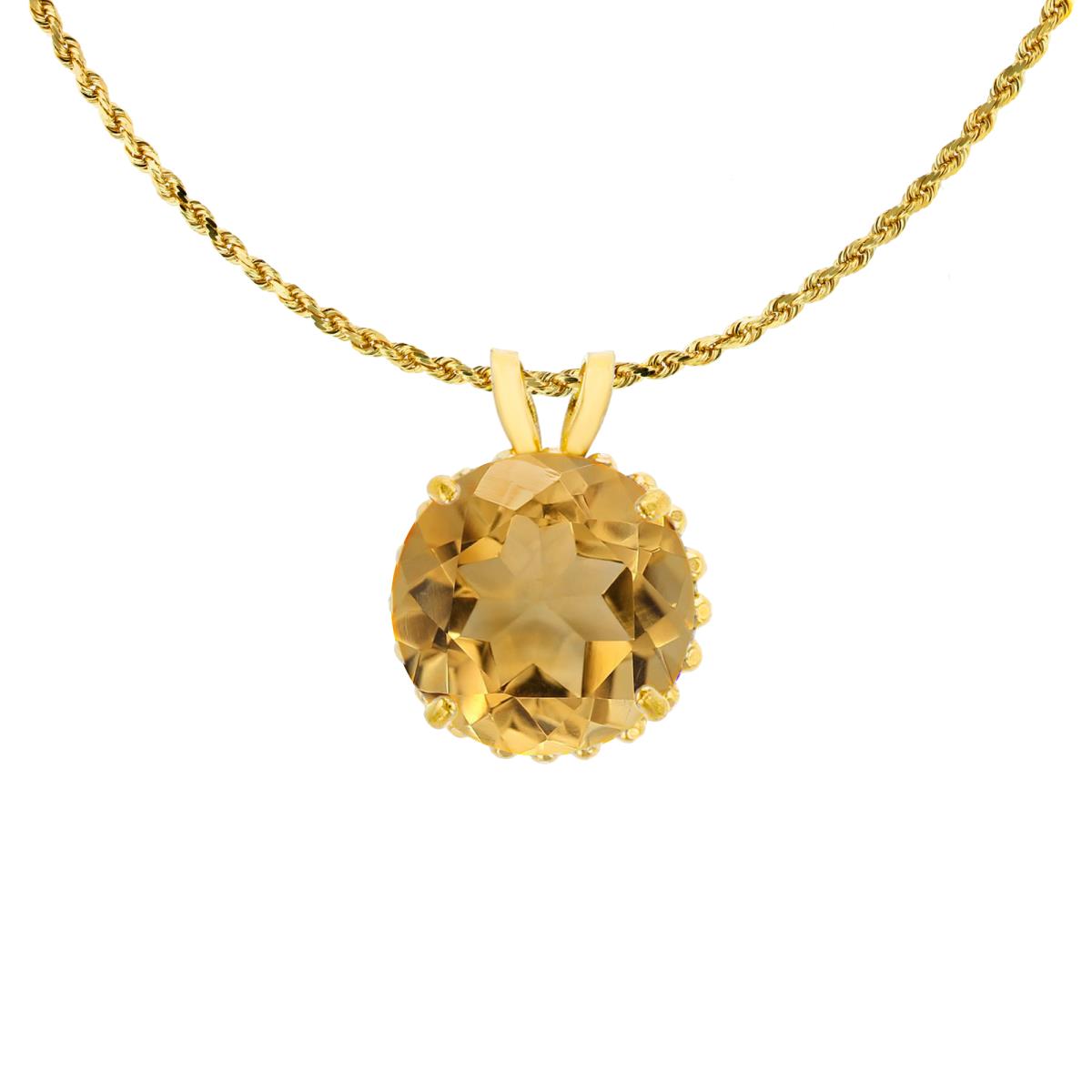 10K Yellow Gold 7mm Rd Cut Citrine with Bead Frame Rabbit Ear 18" Rope Chain Necklace