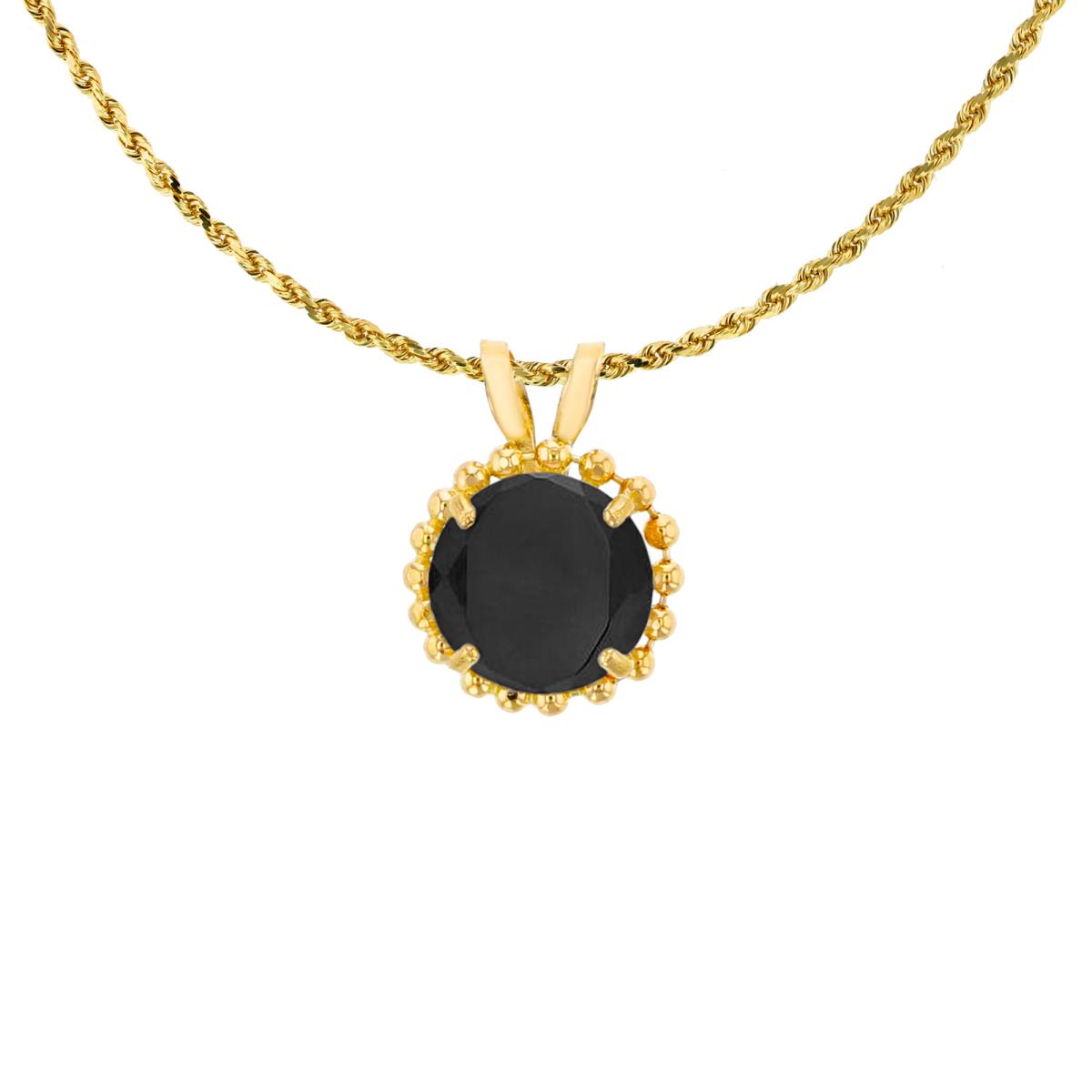 14K Yellow Gold 6mm Rd Cut Onyx with Bead Frame Rabbit Ear 18" Necklace
