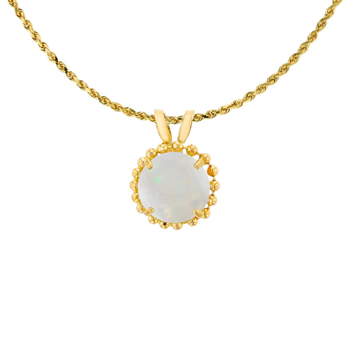 14K Yellow Gold 6mm Rd Cut Opal with Bead Frame Rabbit Ear 18" Necklace