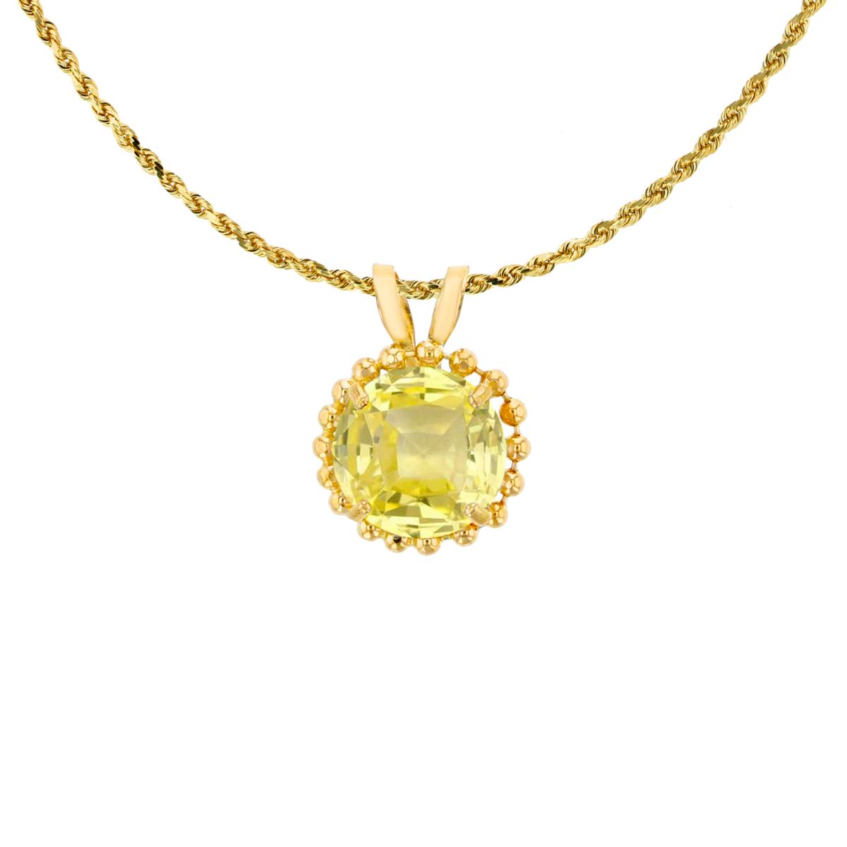 14K Yellow Gold 6mm Rd Cut Created Yellow Sapphire with Bead Frame Rabbit Ear 18" Necklace