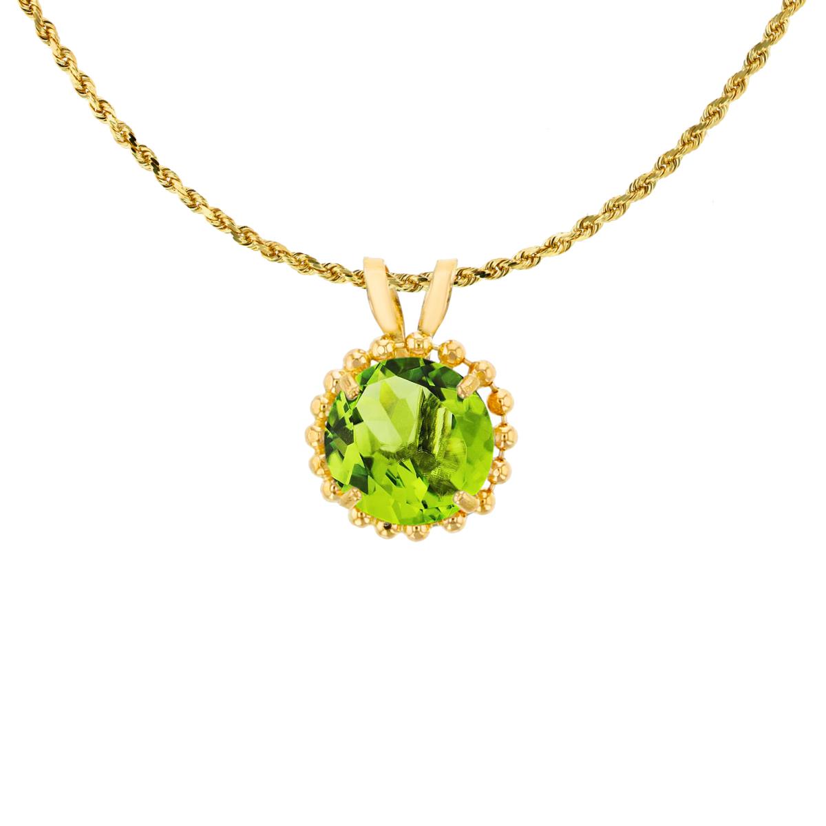 10K Yellow Gold 6mm Rd Cut Peridot with Bead Frame Rabbit Ear 18" Necklace