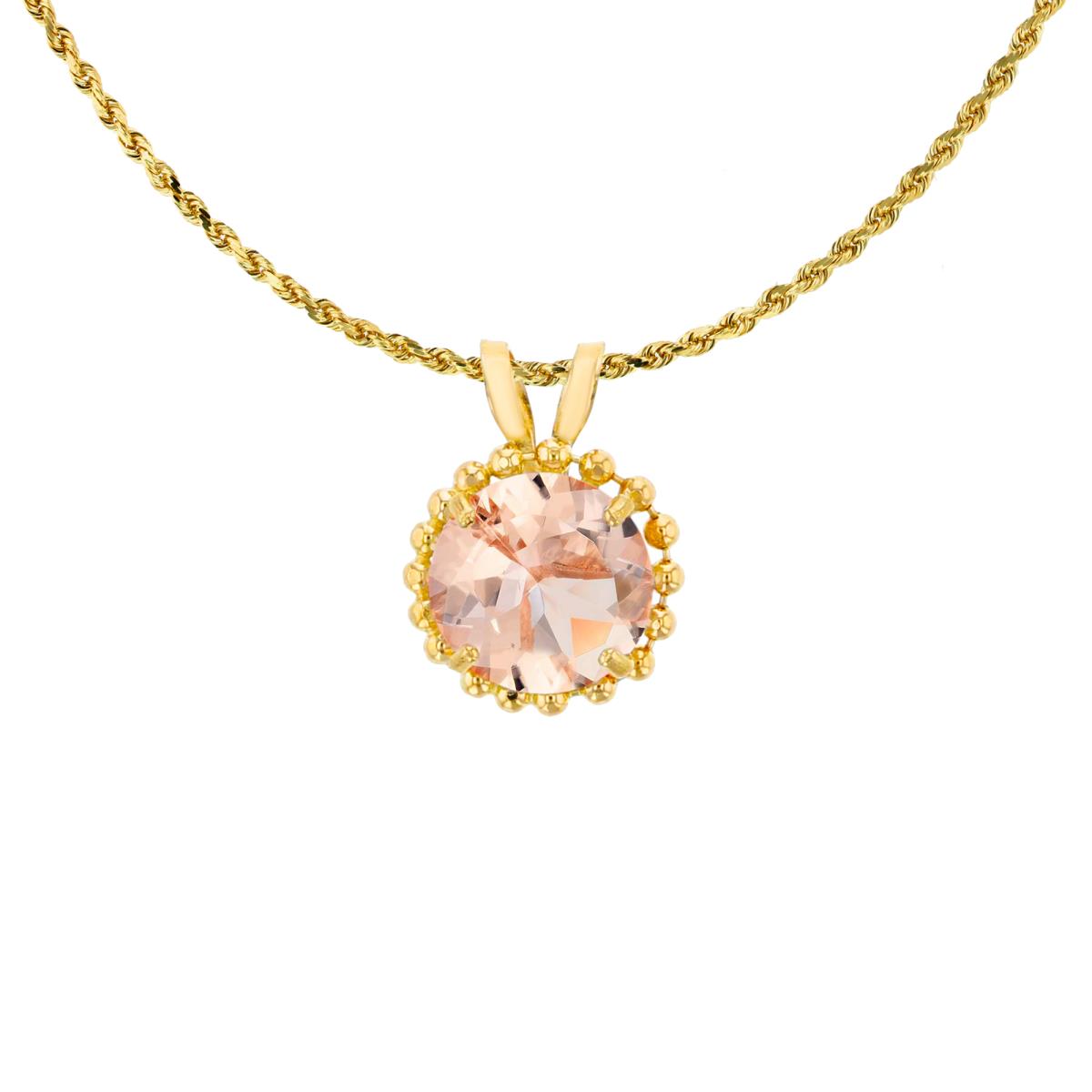 10K Yellow Gold 6mm Rd Cut Morganite with Bead Frame Rabbit Ear 18" Necklace