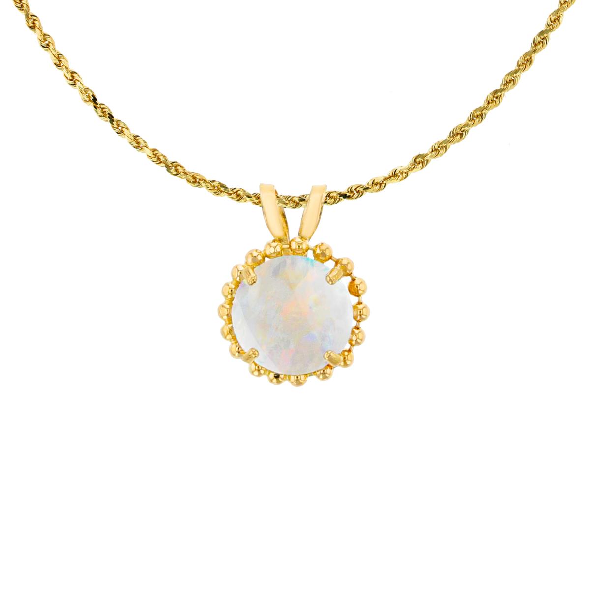 10K Yellow Gold 6mm Rd Cut Created Opal with Bead Frame Rabbit Ear 18" Necklace