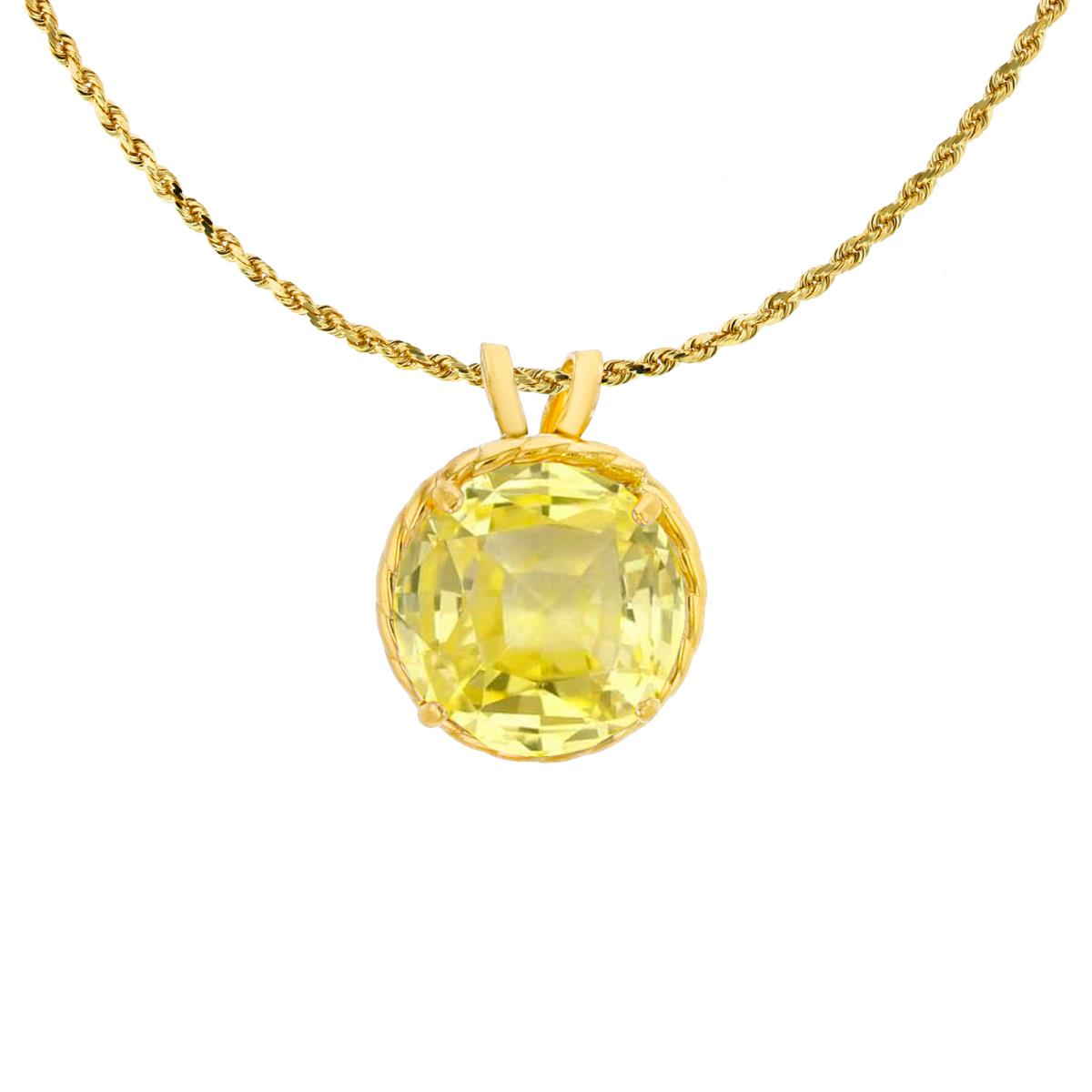 14K Yellow Gold 7mm Rd Cut Created Yellow Sapphire Rope Frame Rabbit Ear 18" Rope Chain Necklace