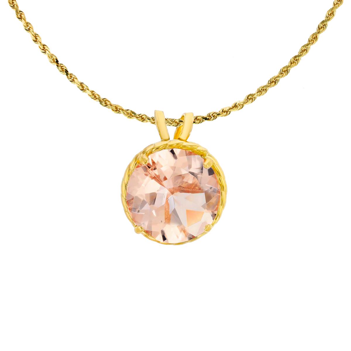 10K Yellow Gold 7mm Rd Cut Morganite Rope Frame Rabbit Ear 18" Rope Chain Necklace