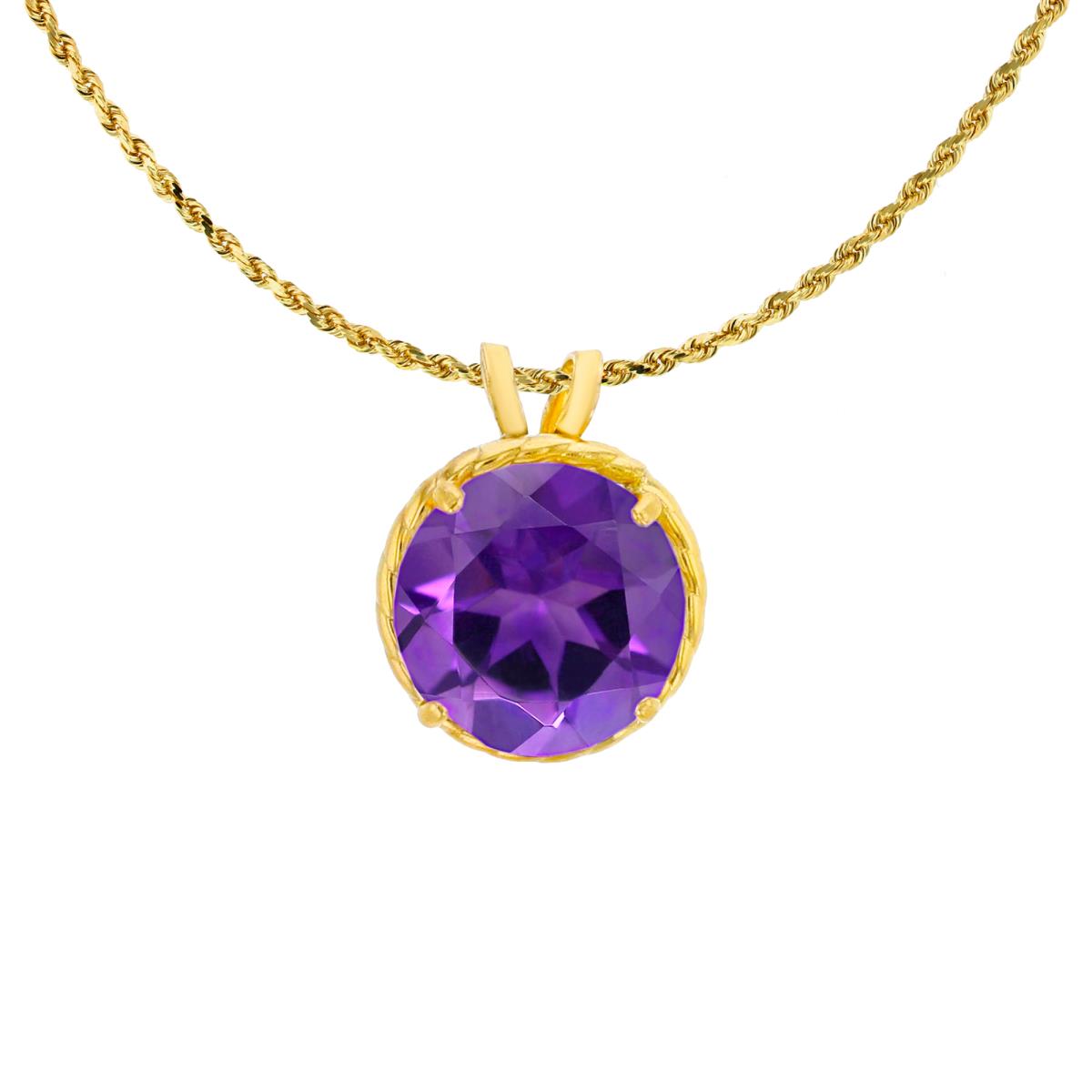 10K Yellow Gold 7mm Rd Cut Amethyst Rope Frame Rabbit Ear 18" Rope Chain Necklace