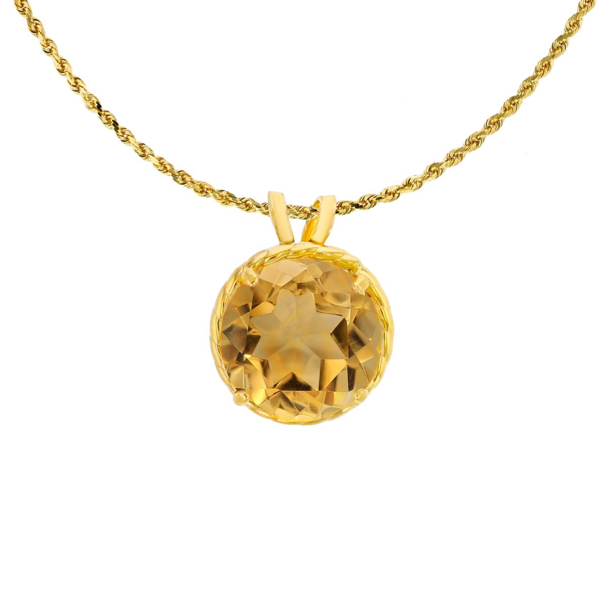10K Yellow Gold 7mm Rd Cut Citrine Rope Frame Rabbit Ear 18" Rope Chain Necklace