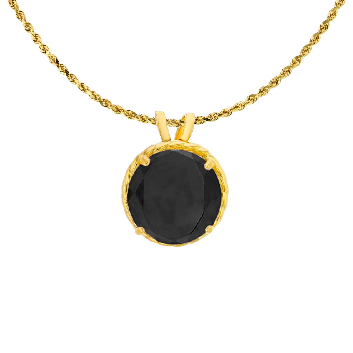 10K Yellow Gold 7mm Rd Cut Onyx Rope Frame Rabbit Ear 18" Rope Chain Necklace