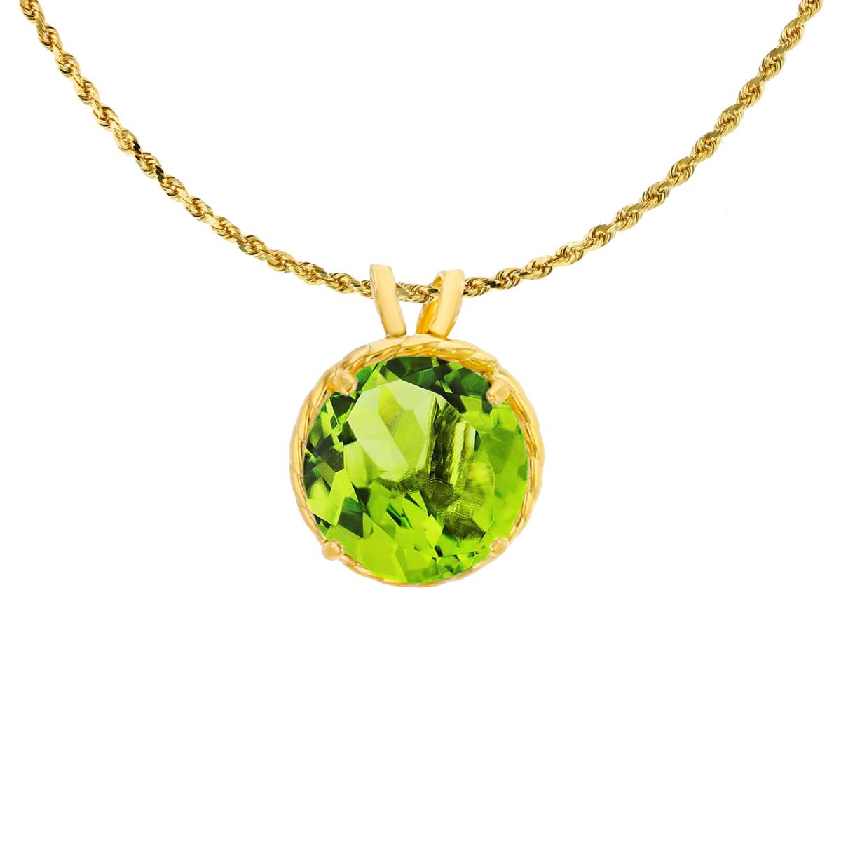 10K Yellow Gold 7mm Rd Cut Peridot Rope Frame Rabbit Ear 18" Rope Chain Necklace