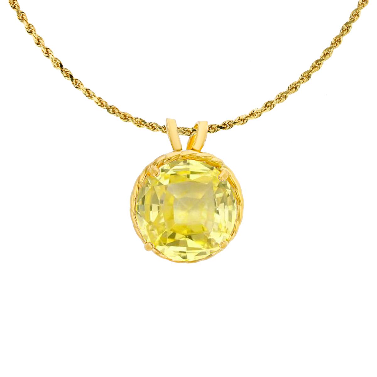 10K Yellow Gold 7mm Rd Cut Created Yellow Sapphire Rope Frame Rabbit Ear 18" Rope Chain Necklace