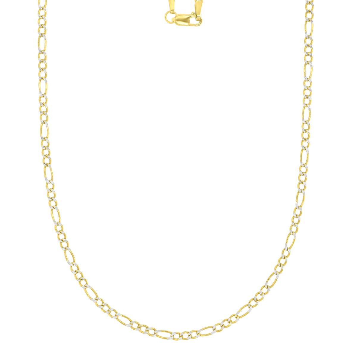 14K Yellow Gold 2.50mm 16" White Pave Figaro Hollow 060 Chain
