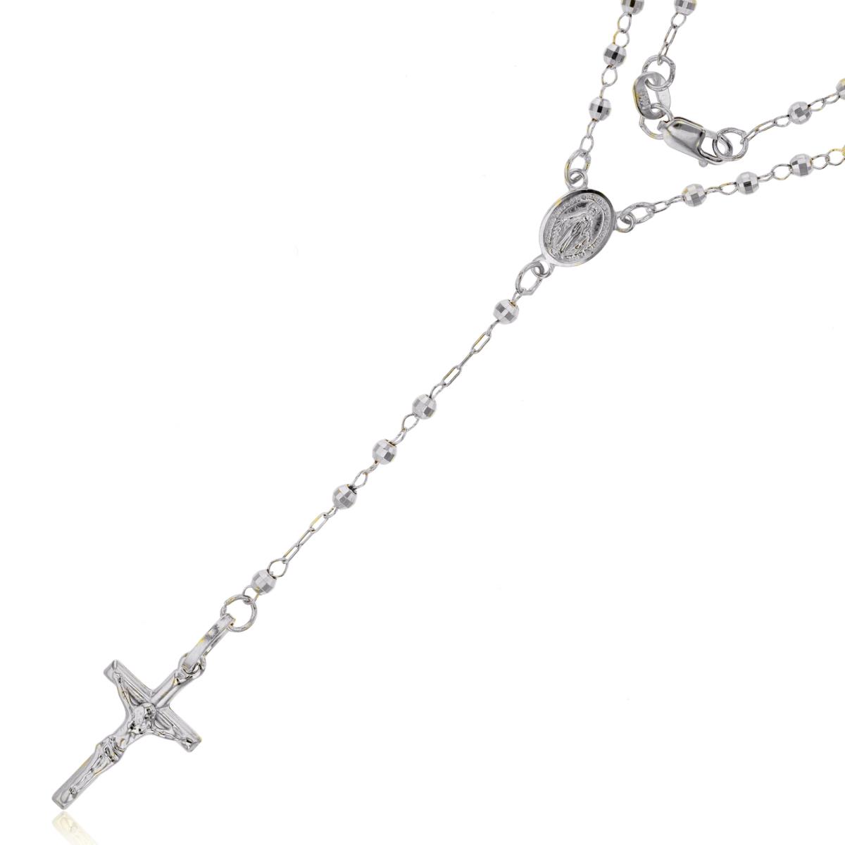14K White Gold 4.00mm 17" Disc Bead Rosary Necklace 