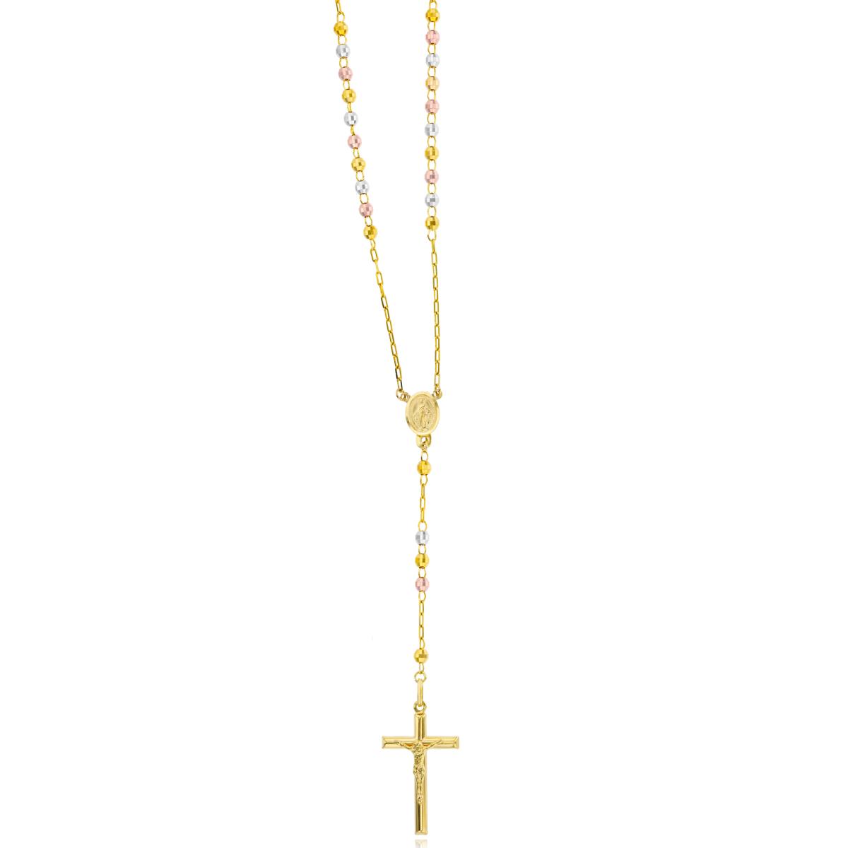 14K Tri-Color Gold 4.00mm 17" Disc Bead Rosary Necklace 