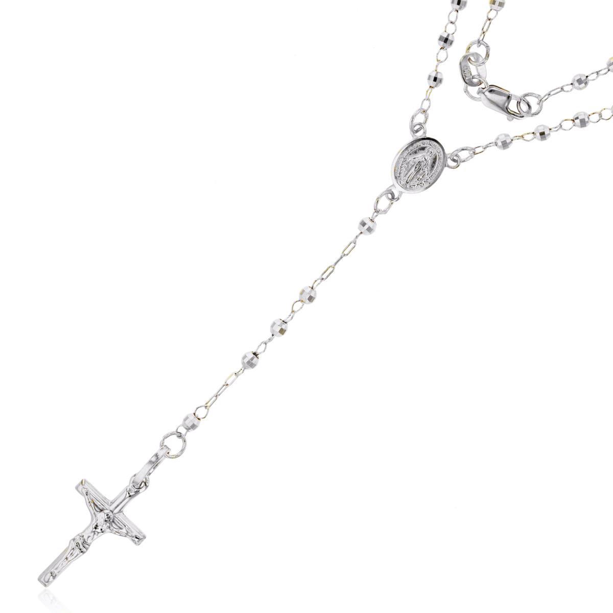 14K White Gold 5.00mm 17" Disc Bead Rosary Necklace 
