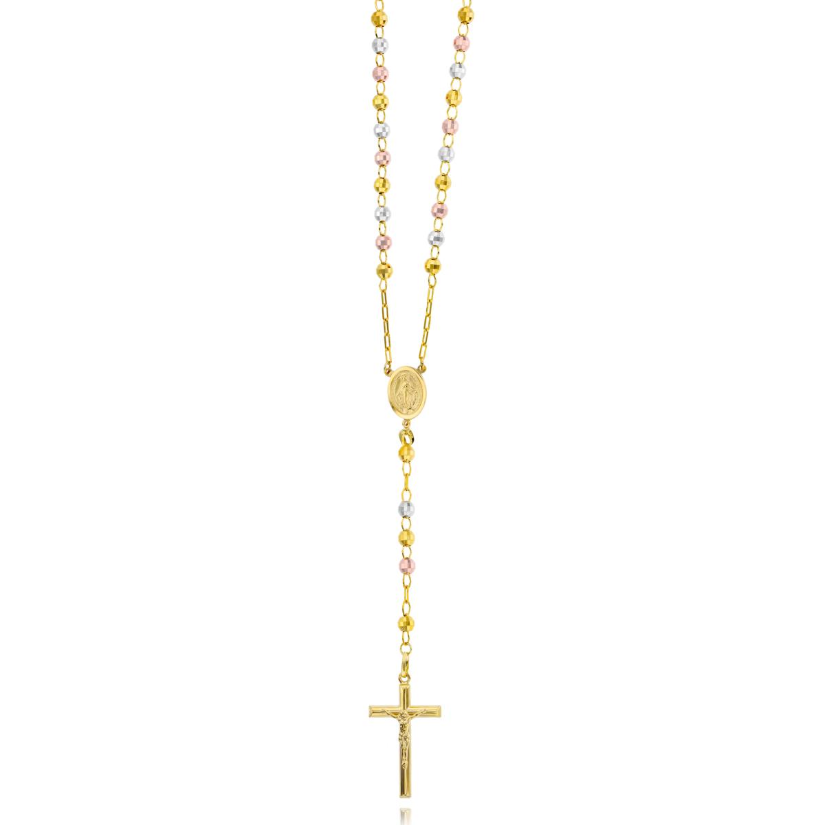 14K Tri-Color Gold 5.00mm 17" Disc Bead Rosary Necklace 