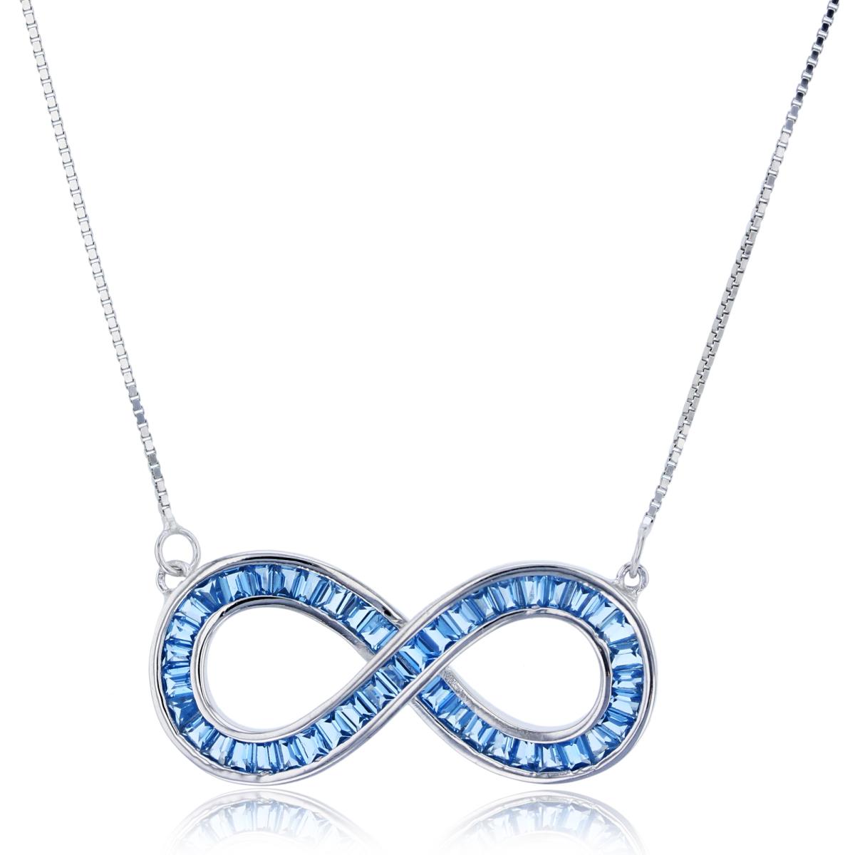 Sterling Silver Rhodium 29x13mm  Blue Spinel Baguette CZ Infinity 18"-22" Box Chain Necklace
