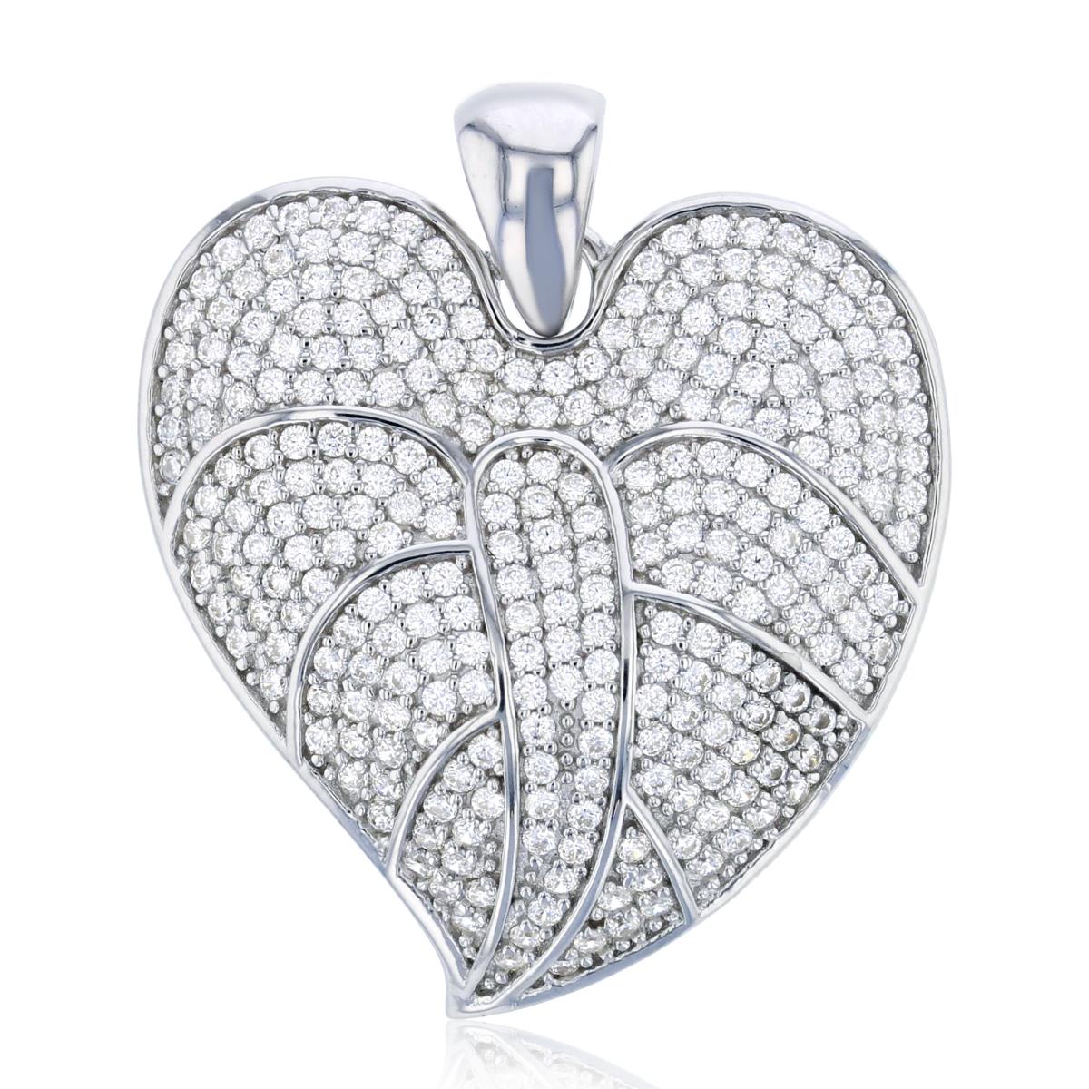 Sterling Silver Rhodium Micropave Butterfly Heart Pendant