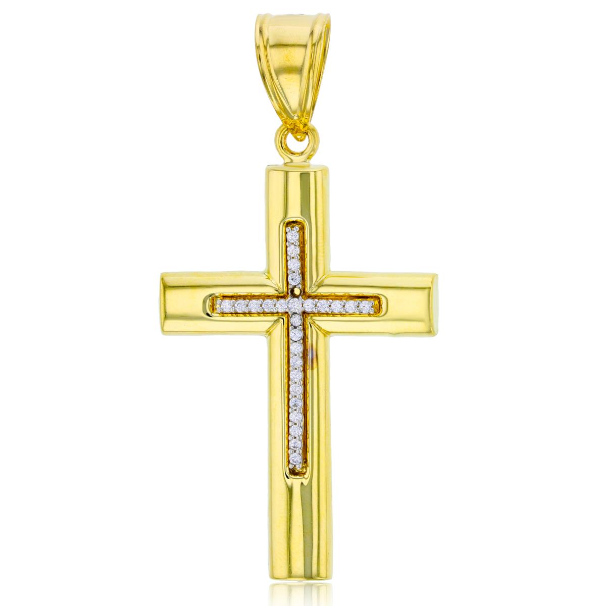 14K Yellow Gold 62x30mm HP Cross with Paved Center Pendant