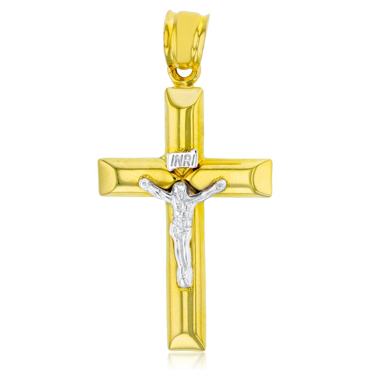 14K Two-Tone Gold 50x25mm Polished Sharp Edges Crucifix Cross Pendant