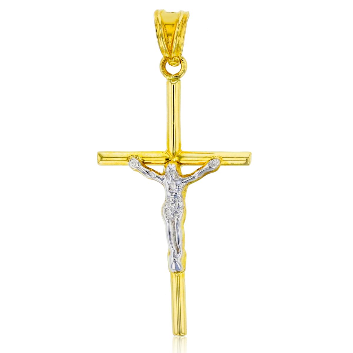 14K Two-Tone Gold 44x21mm Polished Jesus Crucifix Cross Pendant