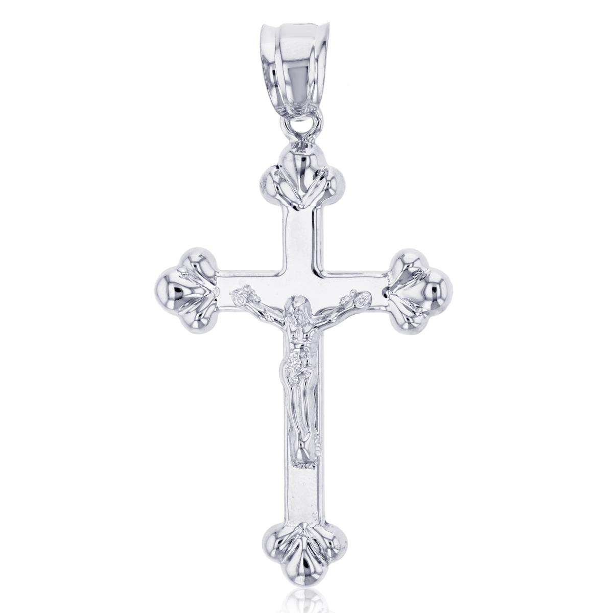 14K White Gold 51x27mm Polished Clover Edges Crucifix Cross Pendant