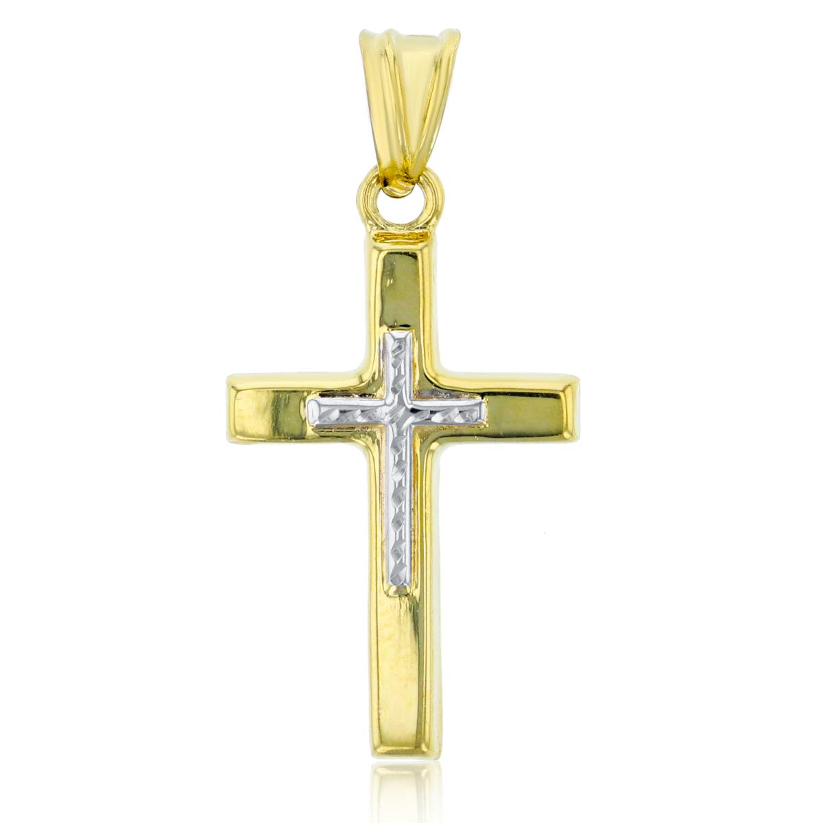 14K Two-Tone Gold 35x17mm Polished & DC Squared Cross Pendant