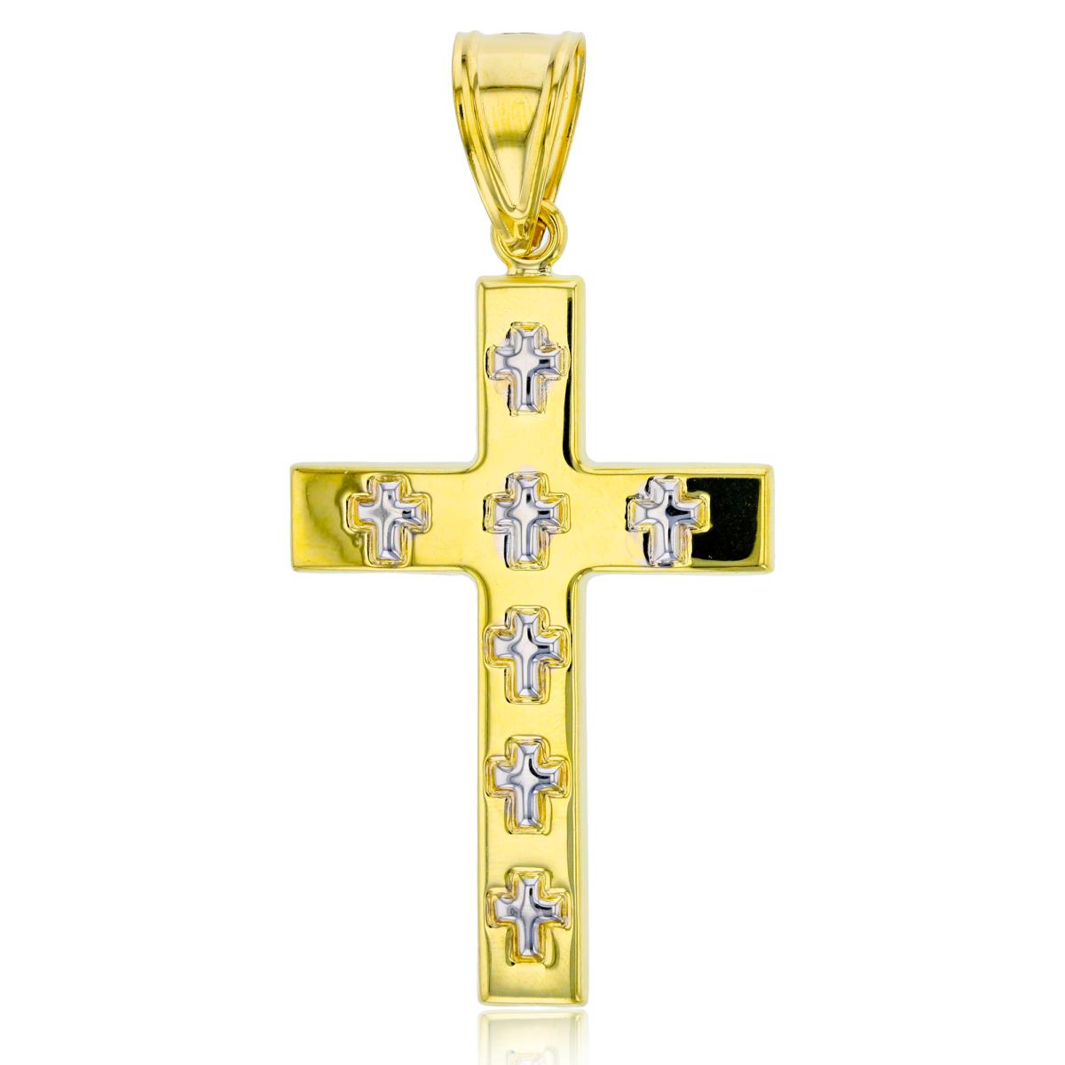 14K Two-Tone Gold Small Crosses Design 62x30mm Cross Pendant