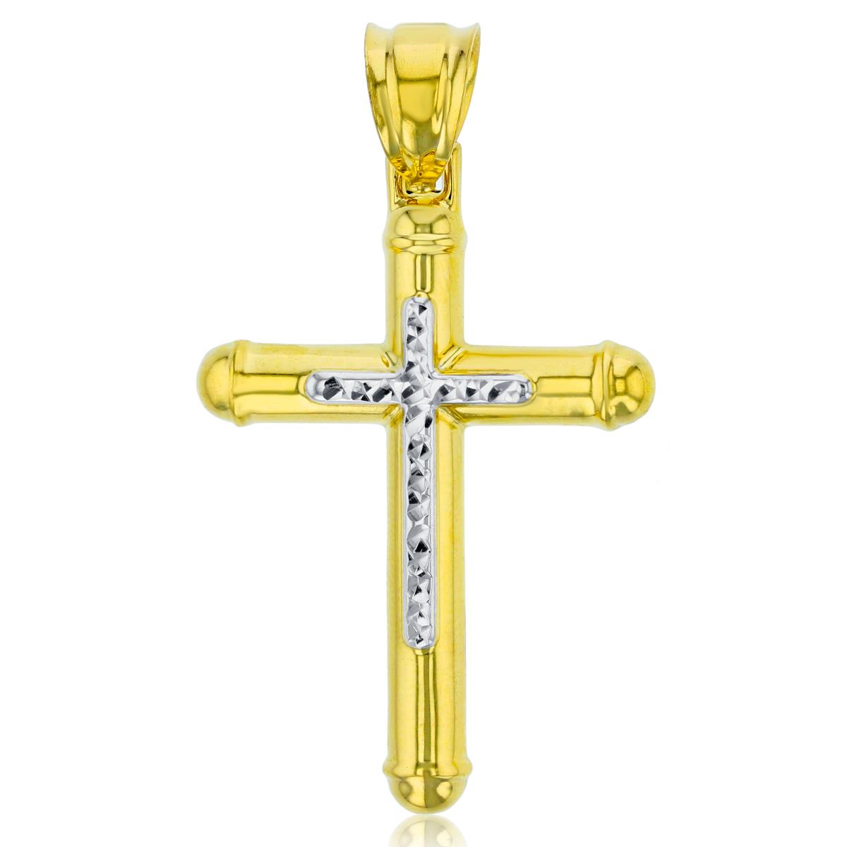 14K Two-Tone Gold 45x25mm Polished & DC Rounded Cross Pendant