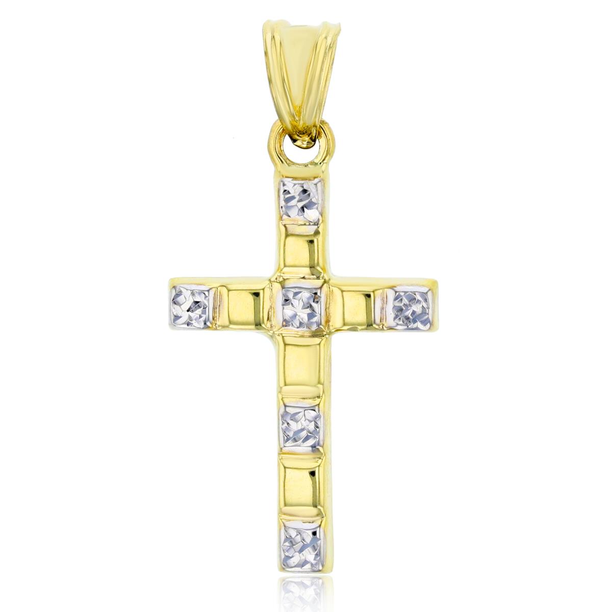 14K Two-Tone Gold 35x17mm Polished & DC Puzzle Cross Pendant