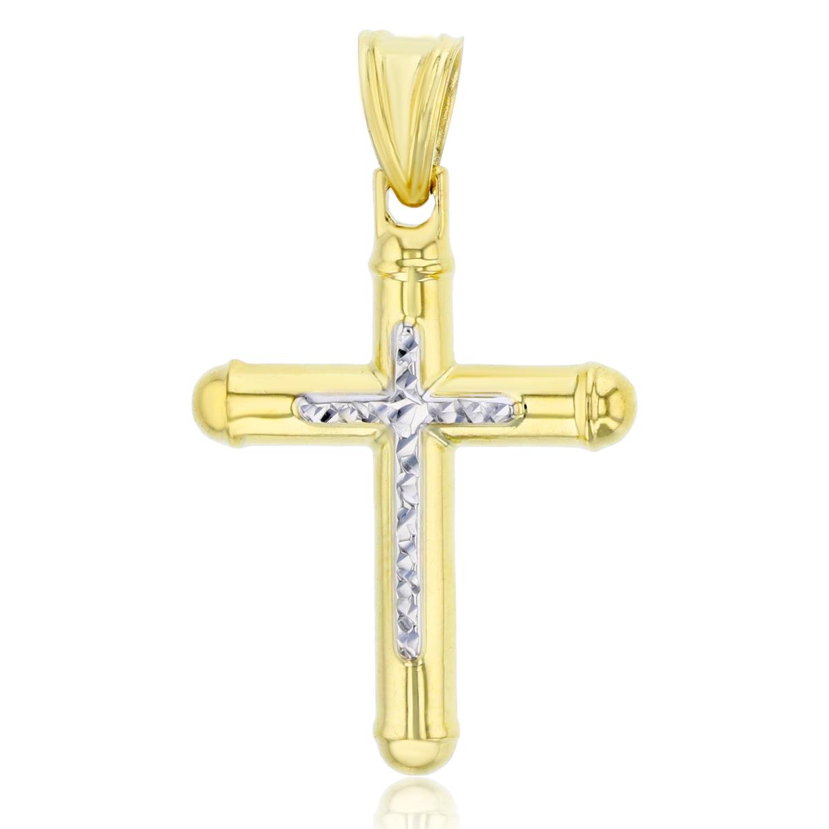 14K Two-Tone Gold 34x20mm Polished with DC Center Cross Pendant
