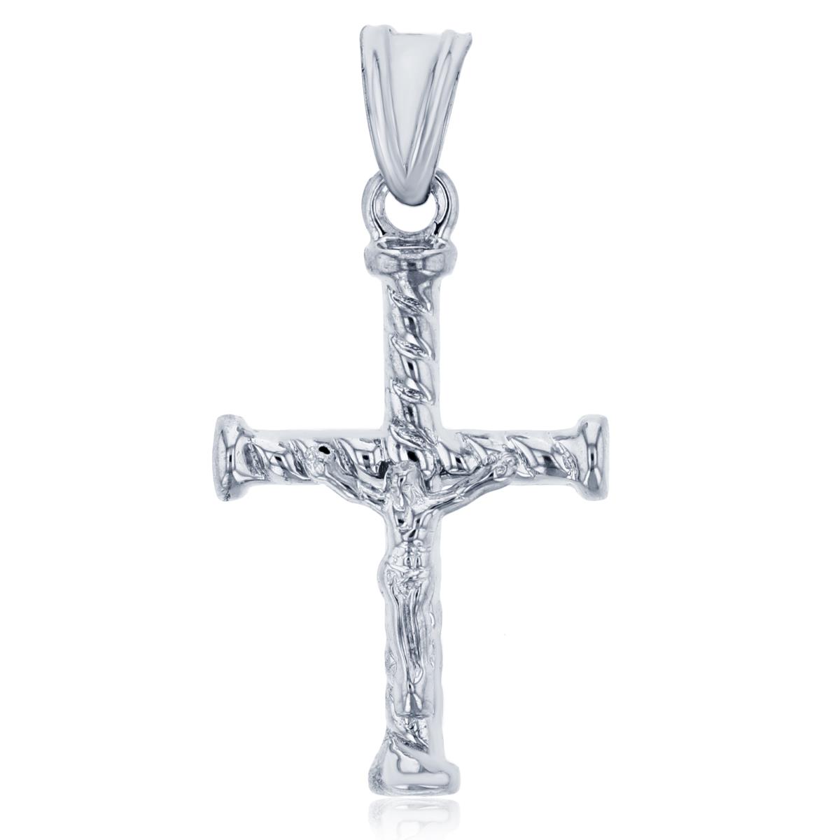 14K White Gold 33x17mm Crucifix Rope Cross Pendant