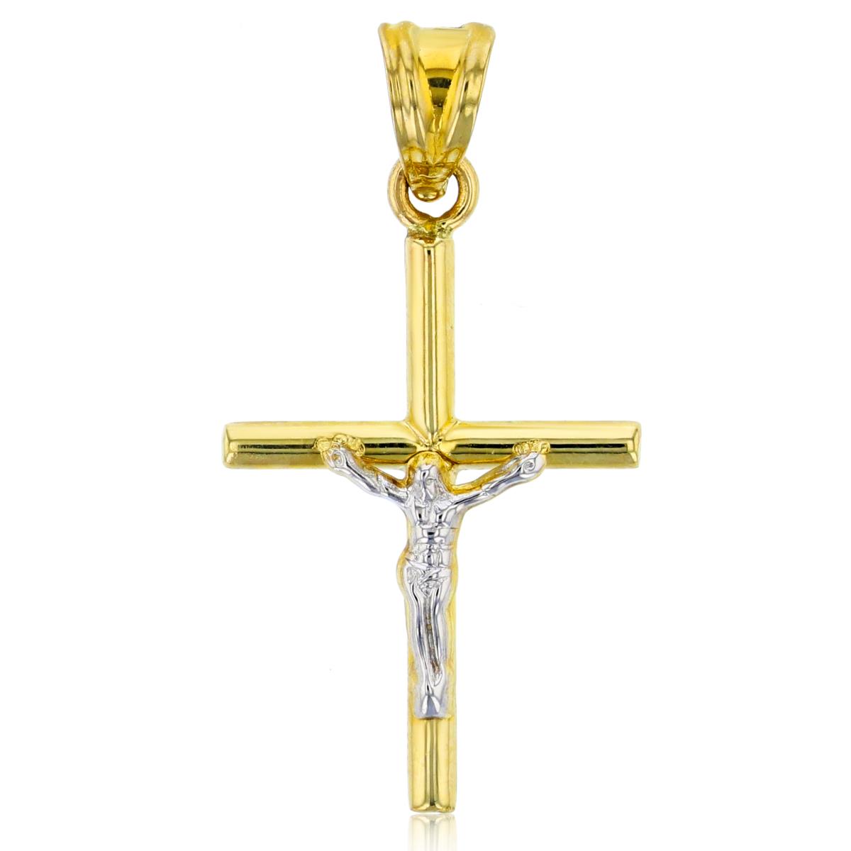14K Two-Tone Gold 33x17mm Polished Crucifix Cross Pendant