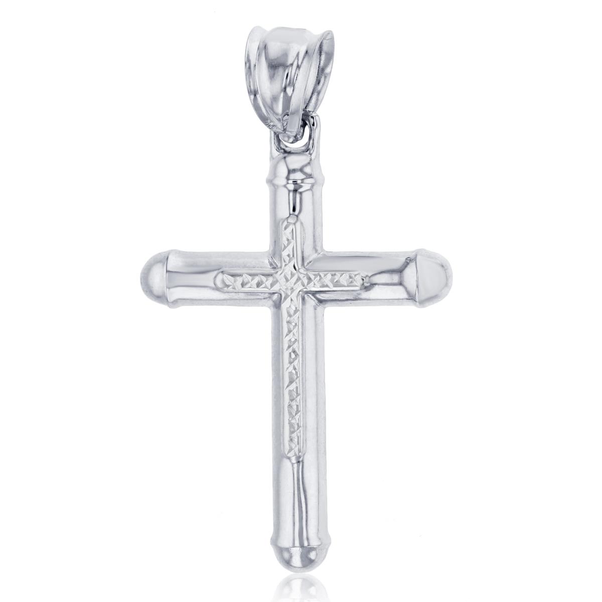 14K White Gold 45x25mm Polished & DC Rounded Cross Pendant