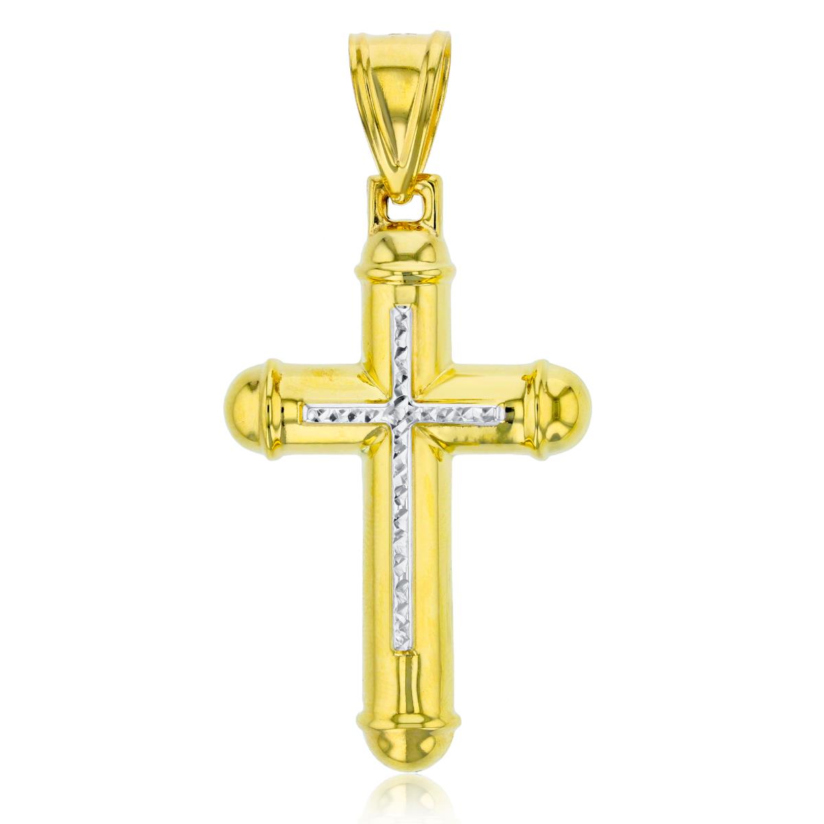 14K Two-Tone Gold 57x28mm HP Tube Cross with DC Center Pendant