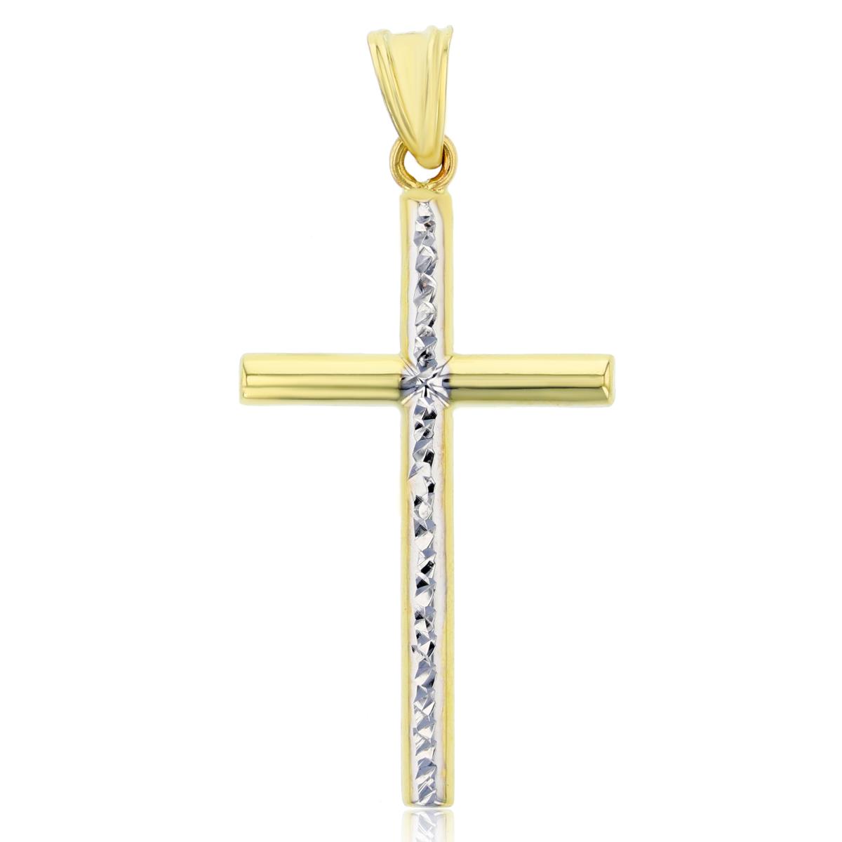 14K Two-Tone Gold 45x21mm Polished & DC Cross Pendant