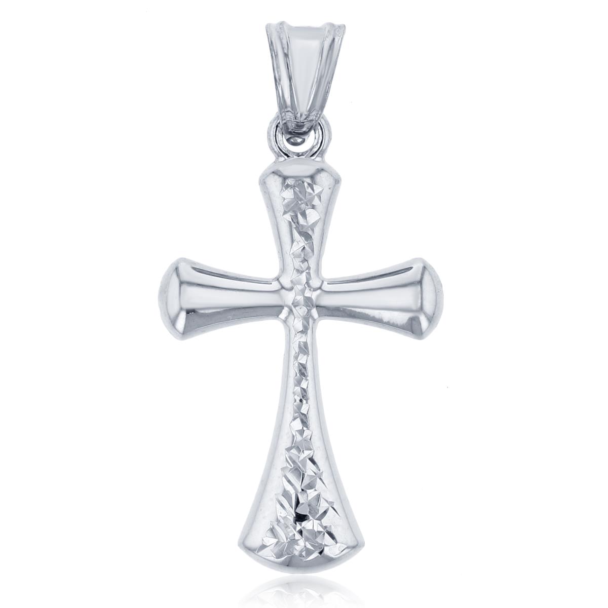 14K White Gold 34x17mm Polished & DC Bell Cross Pendant