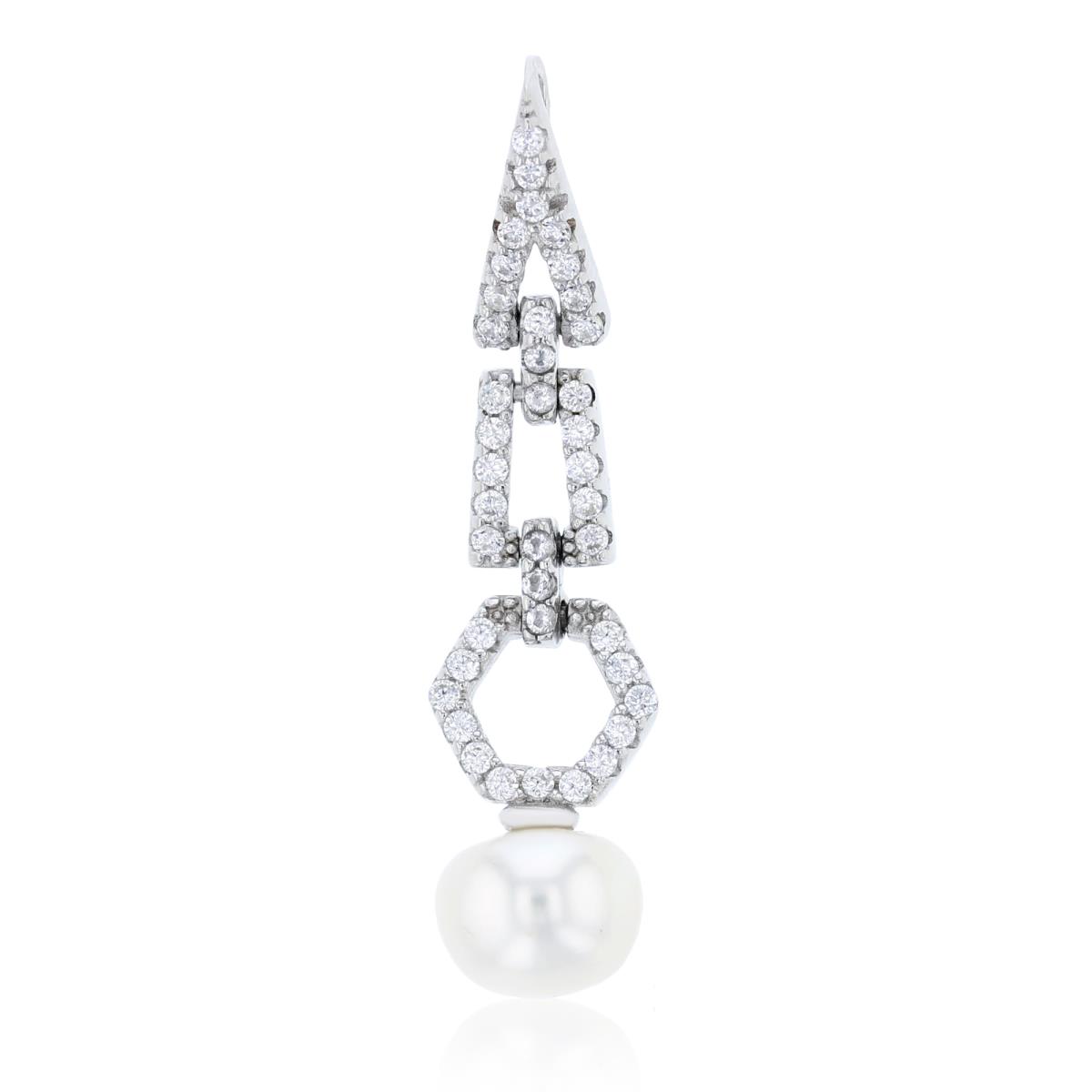 Sterling Silver Rhodium 8mm FWP & CZ Geometric Dangling Pendant
