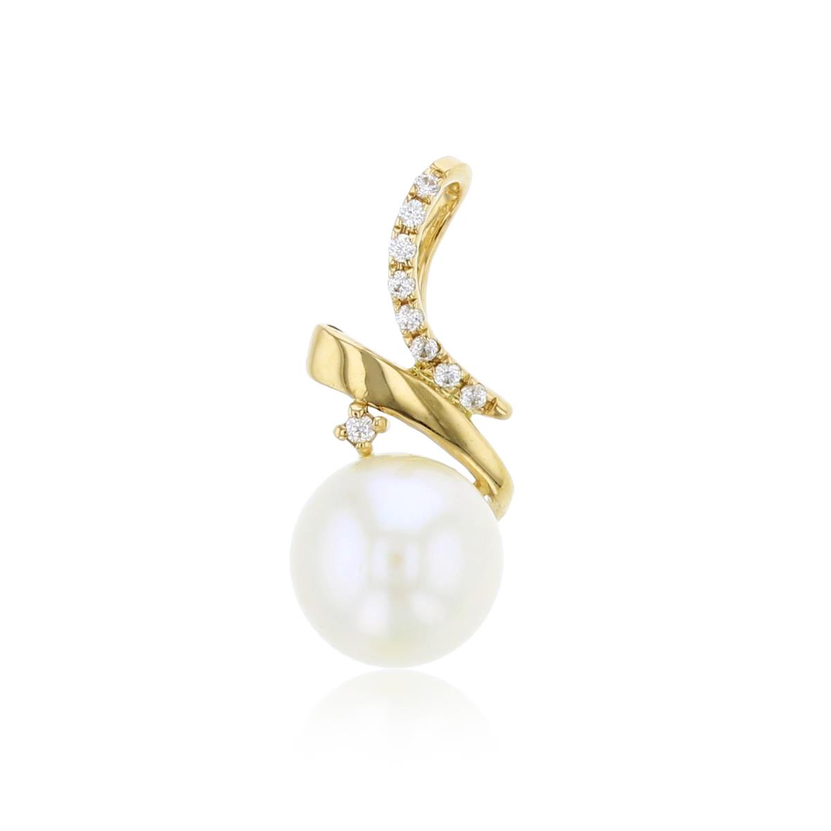 14K Yellow Gold 7mm Round White Pearl with 0.003 & 0.005 CT Diamonds (0.03 CTTW) Fashion Pendant