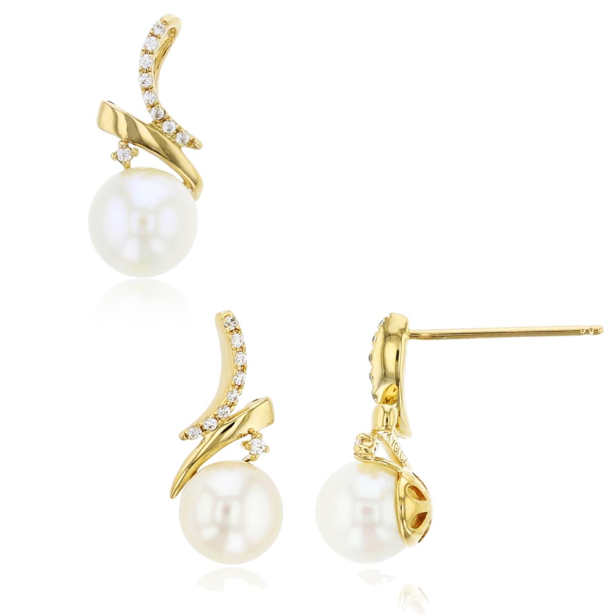 14K Yellow Gold 0.07 CTTW Diamonds & Pearl Pendant & Earring Set