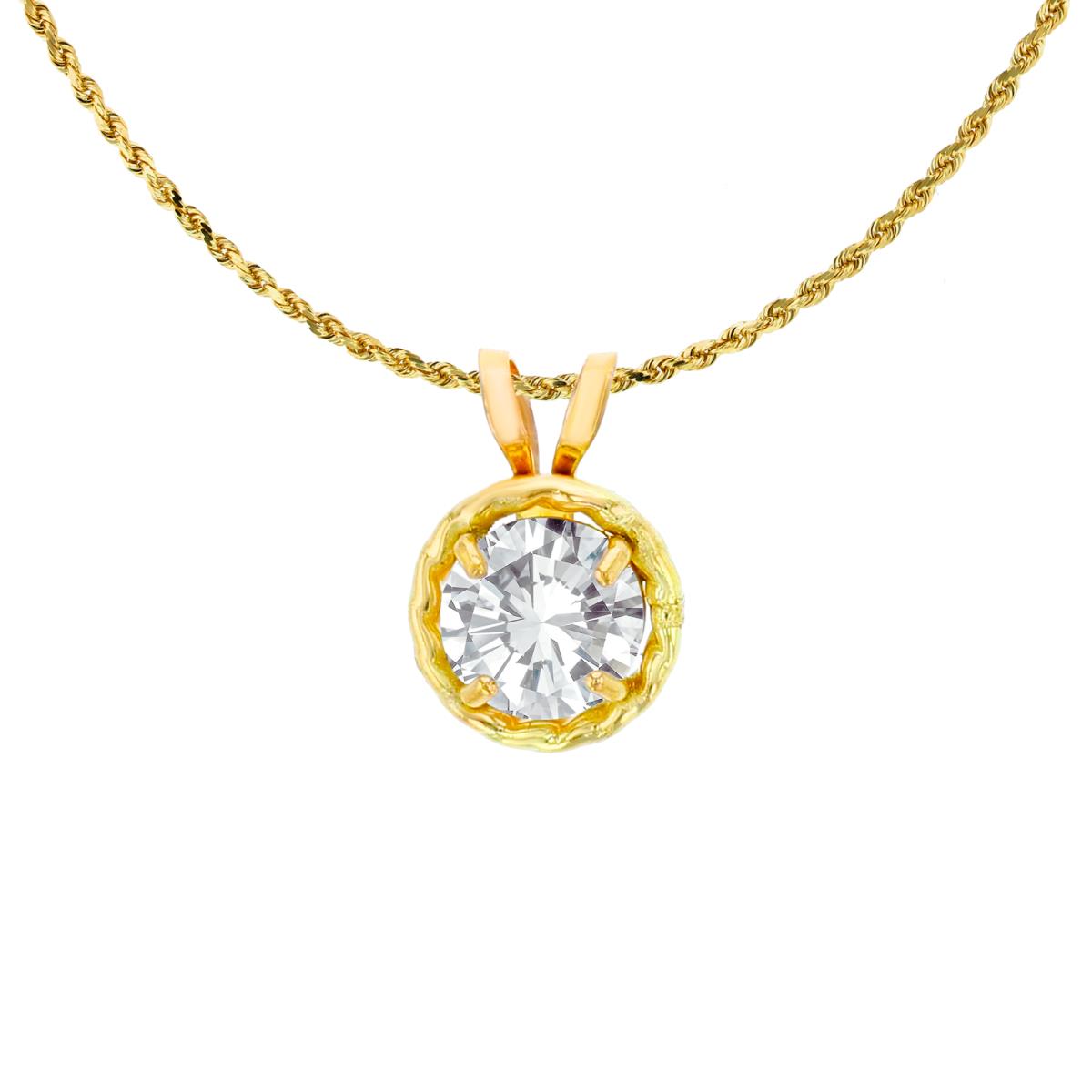 14K Yellow Gold 5mm Round Cut CZ Rope Frame Rabbit Ear 18" Necklace