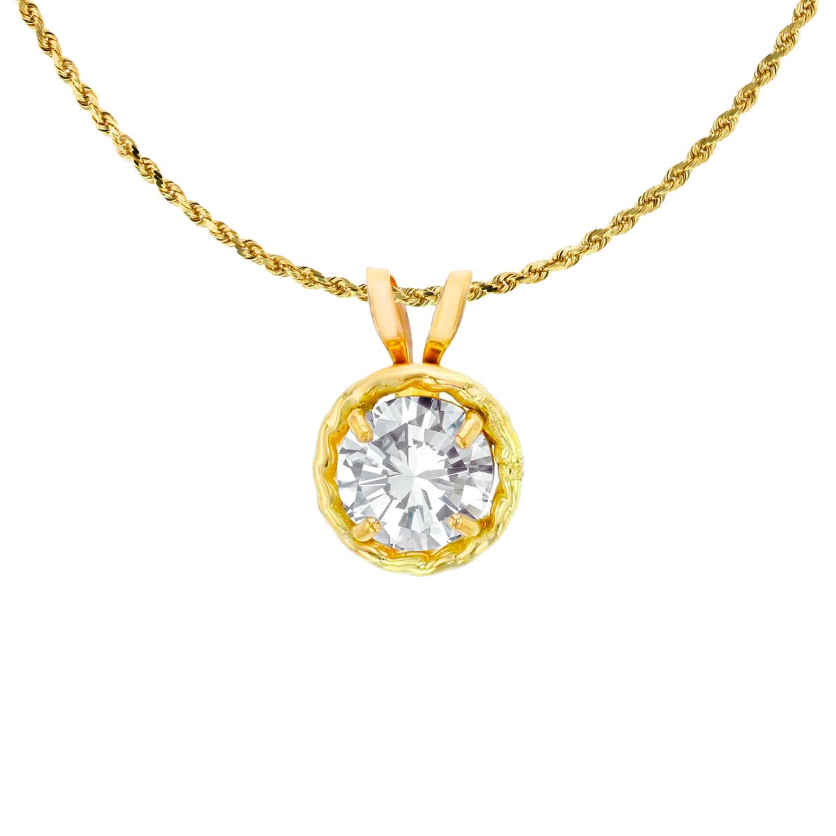 10K Yellow Gold 5mm Round Cut CZ Rope Frame Rabbit Ear 18" Necklace