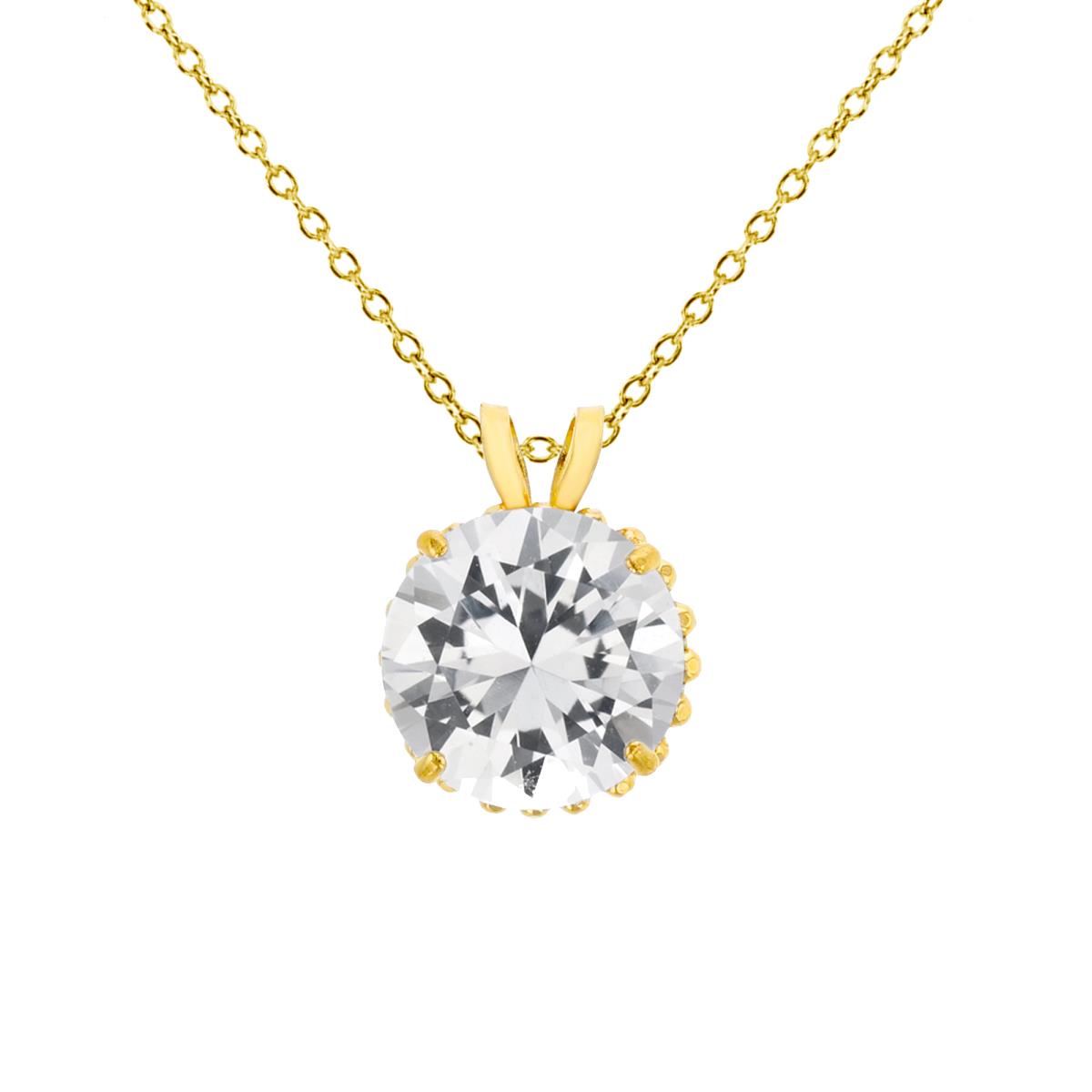 14K Yellow Gold 8mm Round Cut CZ with Bead Frame Rabbit Ear 18" Necklace