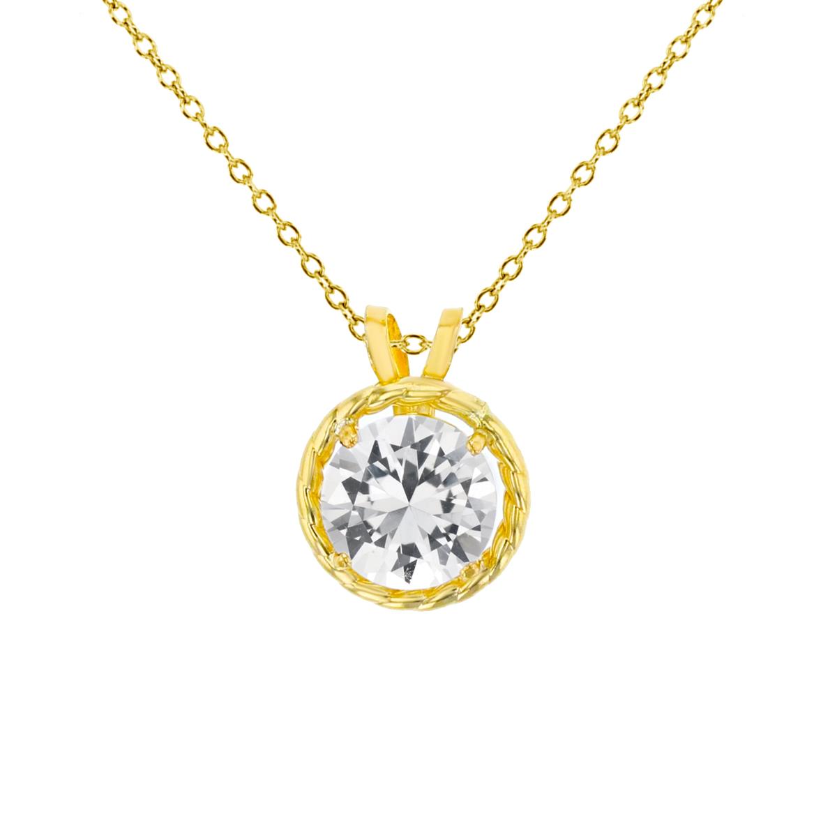 10K Yellow Gold 6mm Round Cut CZ Rope Frame Rabbit Ear 18" Necklace